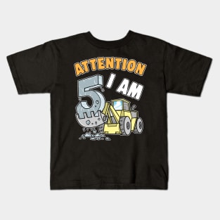 Excavator I Am 5 Children's 5th Birthday Kids T-Shirt